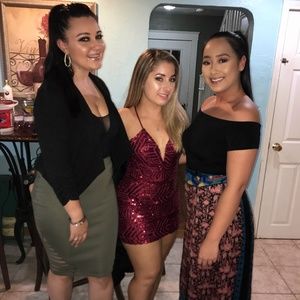 Windsor - Sexy Burgundy V-Neck Sequin Mini Dress